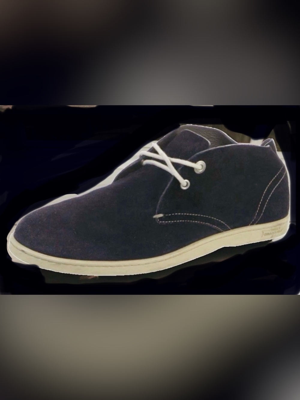 Salvatore Ferragamo Men's Navy Suede Chukka Boots with White Laces